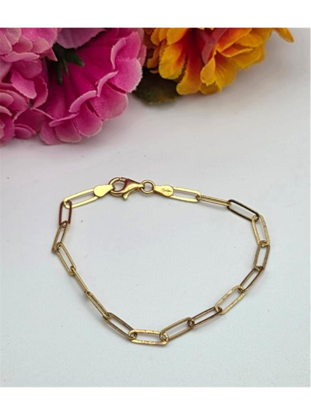 Dyadema Italy Gold Vermeil 925 Sterling Silver Paperclip Chain Bracelet 7 In